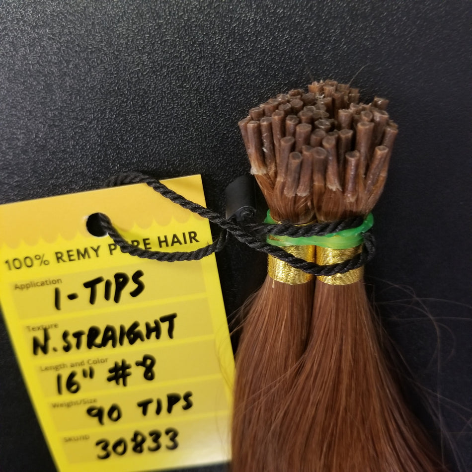 16 Inch Micro Ring/I-Tip Keratin Hair Extensions - 008 Light Chestnut Brown - Total 90 strands