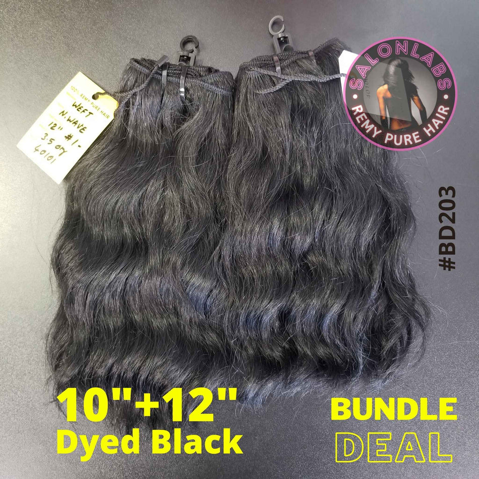 2 Bundle Deal: Jet Black/DYED - 10+12 Remy Pure Natural Wave Hair color 001 DYED Black